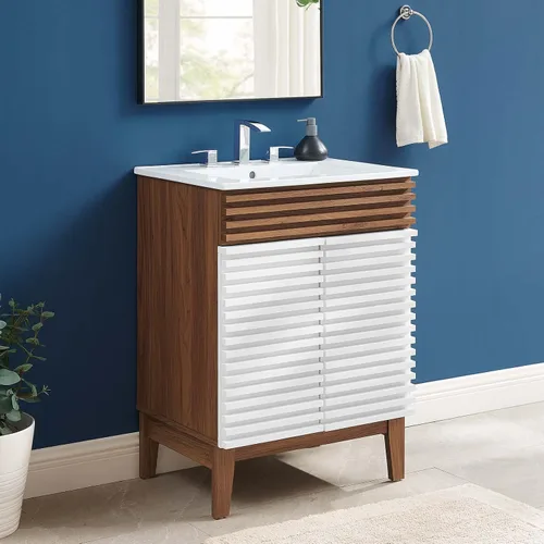 Vista 130 de Modway Render 23.5" tocador de baño en nogal (lavabo no incluido)