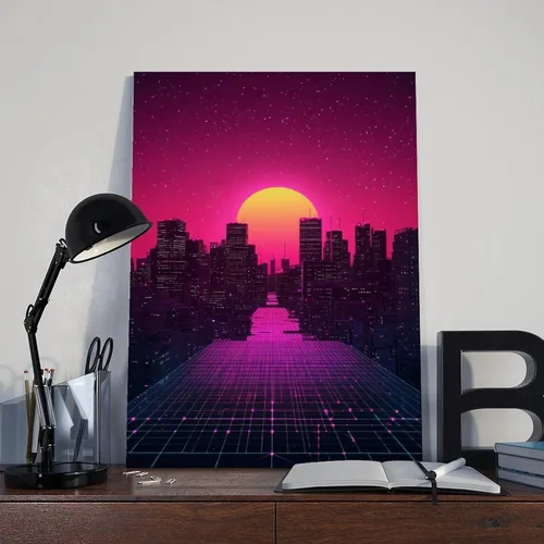 Vista 8 de Cyberpunk Minimal Wall Art – Retro Future Grid Skyline Canvas, Neon Tech Decor for Office Or Bedroom Poster Print for Teen Boys Room Wall Art Canvas