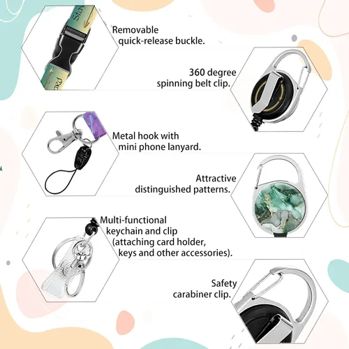 Vista 4 de Cordón con soporte para insignias, carrete retráctil con correa de cuello desmontable y soporte vertical para tarjetas de identificación para Jade