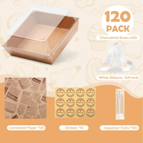 Vista 2 de 120 Cajas Pequeñas de Charcutería con Tapas Transparentes - Mini Cajas de Charcutería de Papel Desechable de 5 Pulgadas, Cajas de Postres