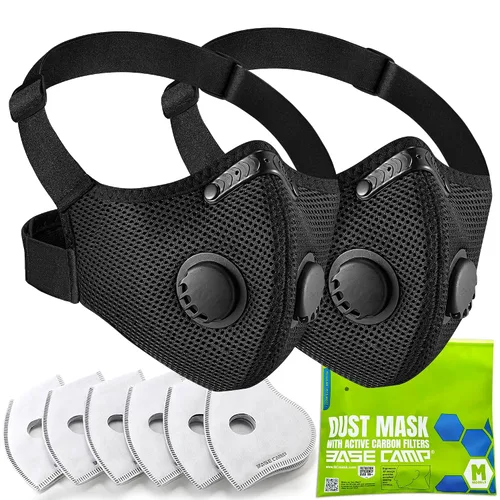 Vista 8 de BASE CAMP M PRO Máscara contra polvo, Máscara respirador reutilizable cómoda para todo el día, diseño de correa de cabeza en forma de L, máscara