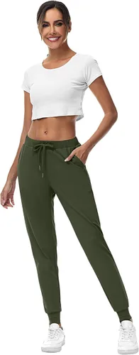 Vista 7 de 2 piezas de pantalones deportivos para mujer, pantalones deportivos de descanso con cordón, pantalones deportivos de cintura alta con bolsillos