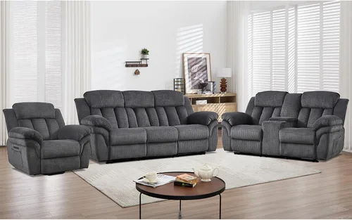 Vista 14 de CANMOV Juego de sofá reclinable, sofá biplaza reclinable manual y sofá de 3 plazas con reposabrazos sobrerelleno para sala de estar, muebles de Gris