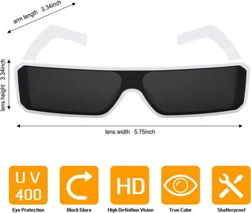 Vista 7 de TYA Gafas de sol pequeñas para mujeres y hombres, futuristas alienígenas, color negro, lentes de sol rectangulares con marco brillante de los años