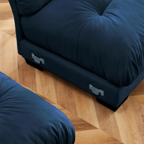 Vista 5 de Sofá de dos plazas de terciopelo azul moderno de gran tamaño con reposabrazos reforzados y almohadas decorativas para sala de estar, loft, oficina