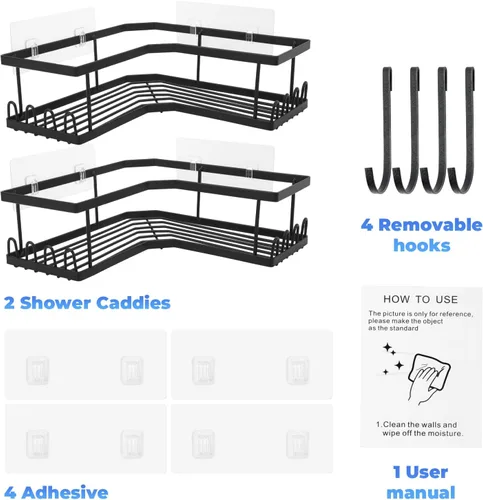 Vista 8 de Organizador de ducha esquinero, estantes de baño adhesivos colgantes, organizadores de baño y almacenamiento para ducha interior, accesorios