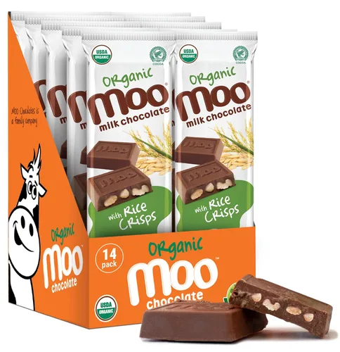Vista 18 de Moo Chocolates ' Mini barras de chocolate negro sólido natural, 0.7 onzas (14 unidades)