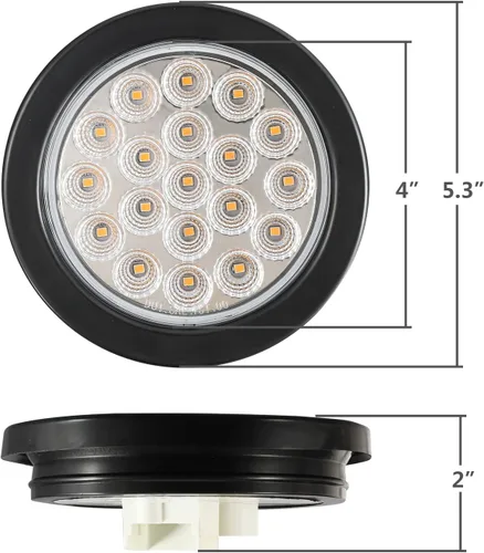 Vista 5 de Partsam 2 luces estroboscópicas redondas ámbar de 4 pulgadas, 19 diodos LED con arandela de goma, 3 clavijas, color ámbar, 4 pulgadas, redondas