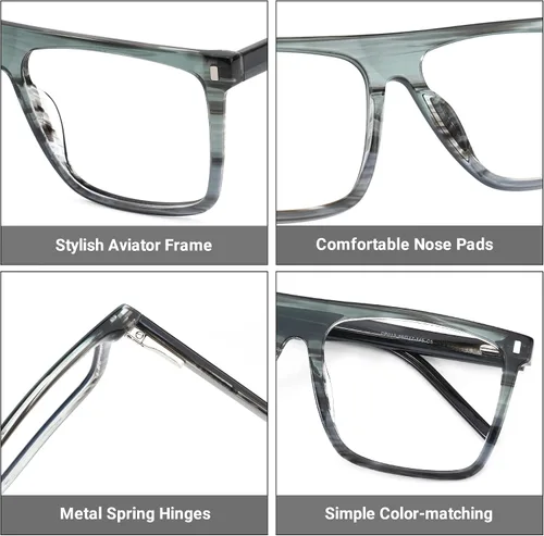 Vista 3 de Zeelool Elegante montura de gafas de aviador de gran tamaño para mujeres y hombres con lente transparente sin receta ZWA881835