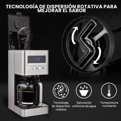Vista 3 de VINCI RDT Elite - Cafetera giratoria con cabezal rociador Cafetera programable de 12 tazas con función Bloom y tecnología de dispersión rotativa