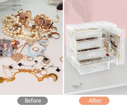 Vista 8 de Caja organizadora de joyas de acrílico y soporte de joyería para collar