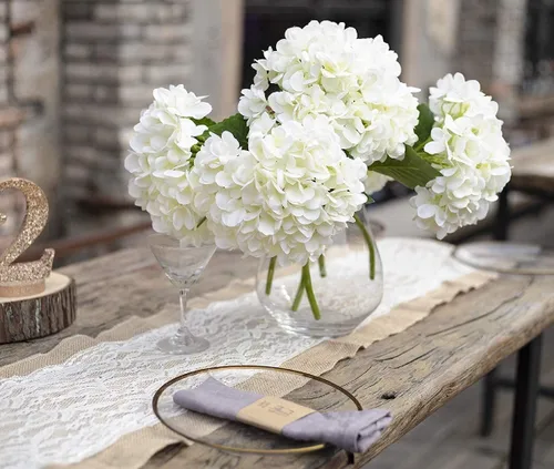 Vista 7 de PARTY JOY 12PCS Ramo de Flores de Seda de Hortensia Artificial de 15.4 Pulgadas, Tallos de Hortensias Artificiales para Centros de Mesa de Boda