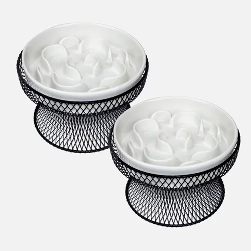 Vista 8 de Tazón de alimentación lenta elevado de cerámica para gatos, plato elevado con soporte, tazón lento para comida húmeda y seca, comedero para mascotas