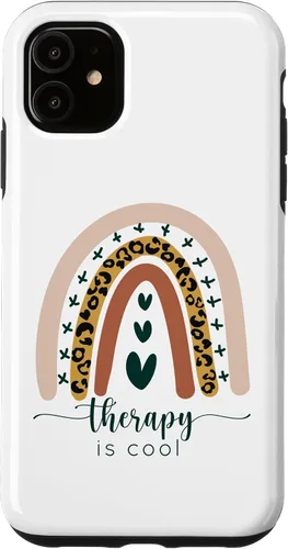 Vista 5 de iPhone 15 Therapy is Cool Mental Health Awareness Rainbow Leopard Cute Case