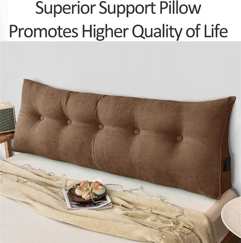 Vista 2 de Almohada triangular para cabecero de lectura, cojín de cuña, almohada grande para cama / almohada de lectura para sentarse en reposo en cama, Marrón