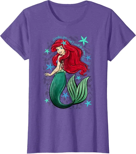 Vista 26 de Disney The Little Mermaid - Camiseta con notas musicales de Ariel, talla S Blanco