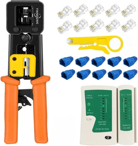 Vista 11 de Kit de Herramienta de Crimpado RJ45 Pass Thru Cat5 Cat5e Cat6 Herramienta de Crimpado RJ45 con 20 Conectores RJ45 Cat6 Pass Through, 20 Cubiertas, 1