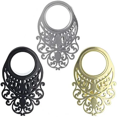 Vista 5 de Piercing dilatador de acero quirúrgico 316L, color dorado, plateado y negro