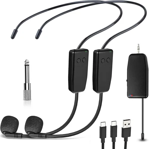 Vista 10 de Auriculares de Micrófono Inalámbrico MIC: 2.4G Micrófono de Cabeza Inalámbrico y Micrófono de Mano 2 en 1 - Rango de 160 Pies con Enchufe de 1/8