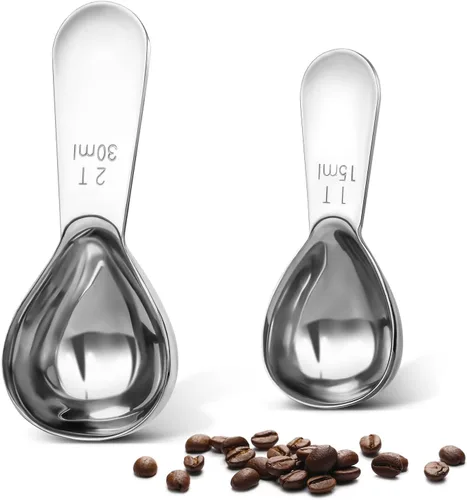 Vista 9 de Conjunto de cucharas de café premium Safring, juego de 2, cuchara de café de acero inoxidable con mango largo, contiene cuchara medidora de 1