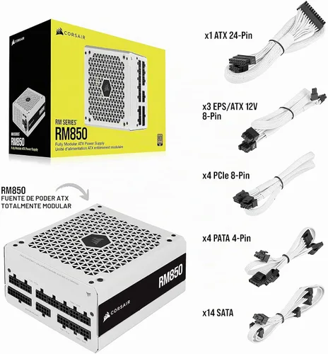 Vista 7 de CORSAIR Serie RM (2021), RM650, Fuente de alimentación totalmente modular Blanco