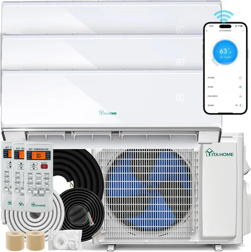 Vista 10 de YITAHOME 22 SEER2 18K BTU 2 Zona Mini Split AC/sistema de calefacción, 9000 9000 BTU Dual Zone Mini Split Aire acondicionado, 208-230V precargado