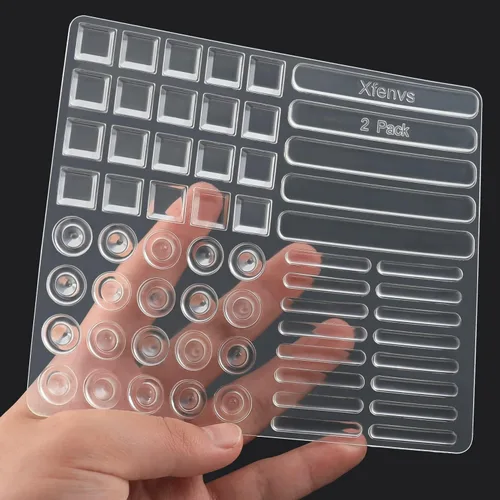 Vista 10 de Parachoques para puerta de gabinete, 61 almohadillas de goma suave transparente, tapones de gabinete autoadhesivos fuertes multiformas, adecuados