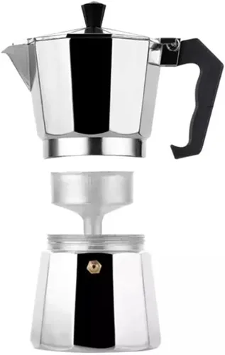 Vista 6 de Cafetera de aluminio para estufa de café expreso, color plateado, 1 taza, cafetera cubana (Brandello Express)
