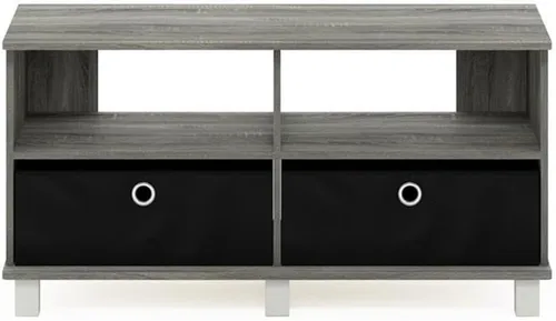 Vista 4 de Furinno Andrey - Centro de entretenimiento con cajones, roble francés gris/negro
