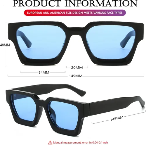 Vista 64 de AIEYEZO Gafas de sol cuadradas para mujeres y hombres, gafas de sol cuadradas con montura gruesa, estilo de diseñador simple