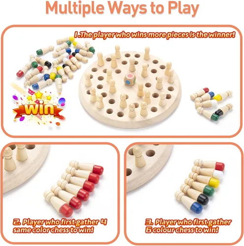 Vista 3 de Juego de Memoria de Ajedrez de Madera: Grandes Juegos de Mesa Familiares para Niños y Adultos, Juguete Educativo de Aprendizaje Montessori