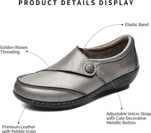 Vista 2 de Geoeleph Mocasines casuales para mujer, mocasines cómodos para caminar, mocasines de cuero para conducir
