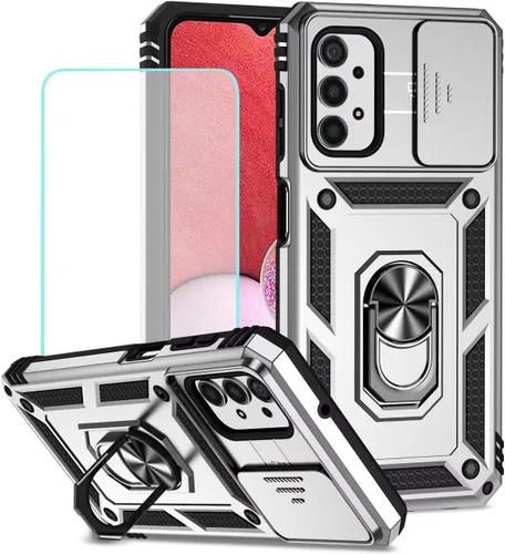 Vista 9 de Funda para Galaxy A13 4G/Samsung A13 LTE 4G SM-A135F con protector de pantalla de vidrio templado y cubierta para cámara deslizante, soporte