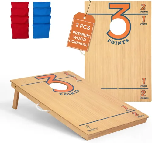 Vista 16 de Juego de tablas de cornhole de madera maciza, natural, 8 bolsas de frijoles Bald Eagle