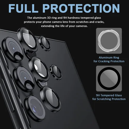 Vista 3 de Miimall Protector de lente compatible con Galaxy S23 Ultra, protector de cámara S23 Ultra, antiarañazos, 9H HD, protector de lente de cámara de Negro