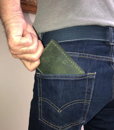 Vista 8 de Cartera de cuero para hombres I Crazy Horse I Slim Wallet para hombres y mujeres diseño único para hombre I Best Gift Idea forro polar verde