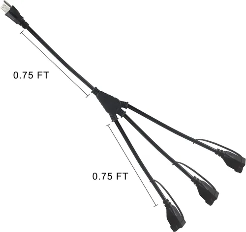 Vista 6 de Cable divisor de alimentación de 3 tomas, 1 a 3 tomas de corriente para uso en interiores y exteriores, resistente a la intemperie, SJTW 16 AWG