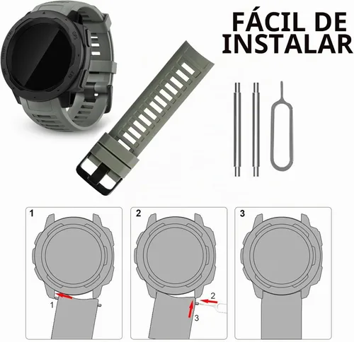 Vista 4 de Correas de Repuesto para Relojes Garmin Instinct, Correa de Silicona Suave Compatible con Garmin Instinct 2/Solar/Tactical Verde militar