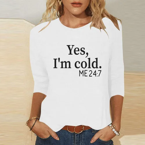 Vista 2 de Camisetas para mujer, verano, otoño, manga 34, cuello barco, ajuste holgado, camisetas largas para mujer, 2023 KQ