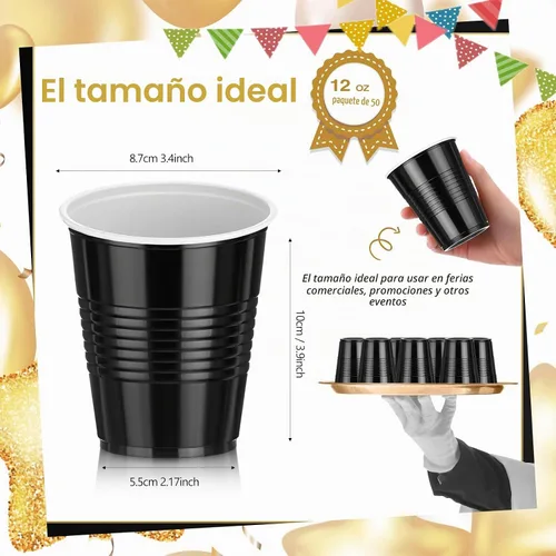 Vista 2 de Pickmesh Paquete de 50 Vasos de Plástico de 12 oz Vasos Desechables de Navidad a Granel para el Día de Año Nuevo, Bodas, Cumpleaños, Baby Shower