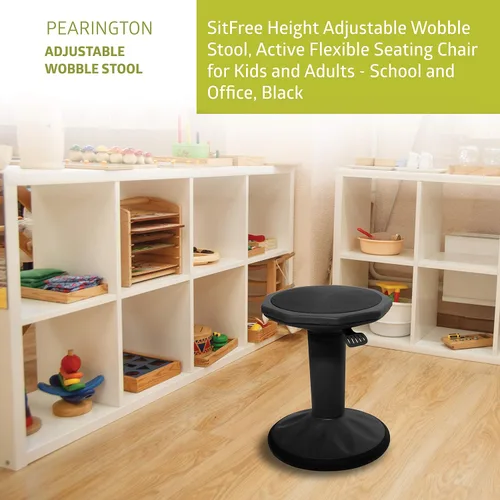 Vista 4 de Pearington SitFree Taburete tambaleante de altura ajustable y Rubbermaid Commercial Products 41QT/10.25 galones, contenedor de basura negro