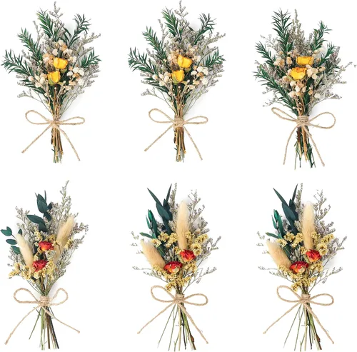 Vista 12 de Mini Ramillete de Flores Secas (Juego de 6) para Decoraciones Artesanales Hechas a Mano y Ojales para Padrinos y Novios. (Burdeos)