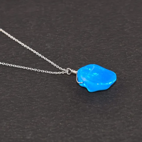 Vista 2 de InfinityGemsArt Colgante de ópalo etíope azul, collar de piedra natural, ópalo orgánico, hueso de ópalo, piedras preciosas de cristales pulidos