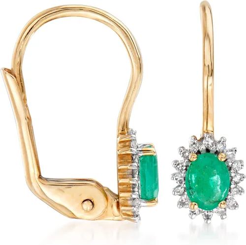 Vista 3 de Aretes colgantes de esmeralda de 020 qt tw con detalles de diamantes en oro amarillo de 14 kt