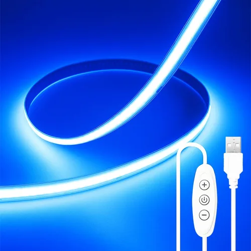 Vista 23 de Tira de Luz LED COB Azul, 16.5 pies / 5M 8mm / 0.3 Pulgadas 12V, Tira de Luz LED 1600 Brillante Azul con Adaptador de Corriente, Tira de Luz LED COB