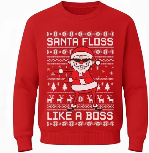 Vista 10 de Tstars Dabbing Santa Kids Christmas Sweatshirt Boy Youth Ugly Holiday Dab / Negro