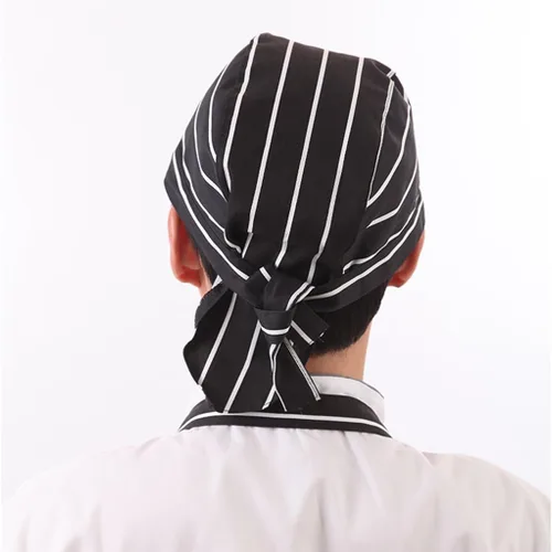 Vista 9 de 2 piezas Unisex Cocina Catering Chef Skull Cap Tie Back Pirate Hat Headwrap, Como se describe