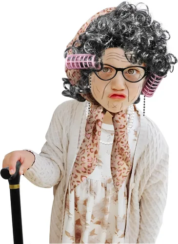 Vista 5 de Popsunny Disfraz de 100 días de escuela para niños y niñas, peluca de anciana y anteojos, disfraz de abuela para fiesta de cosplay