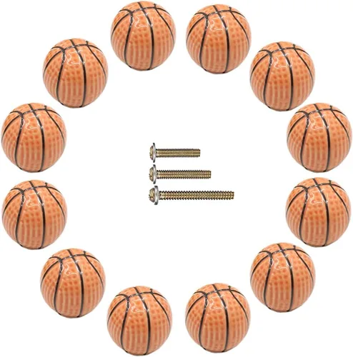 Vista 12 de Pomos de cerámica pesada para baloncesto, 4 piezas de pelota deportiva temática de fiesta para niños y bebés, decoración del hogar, manijas