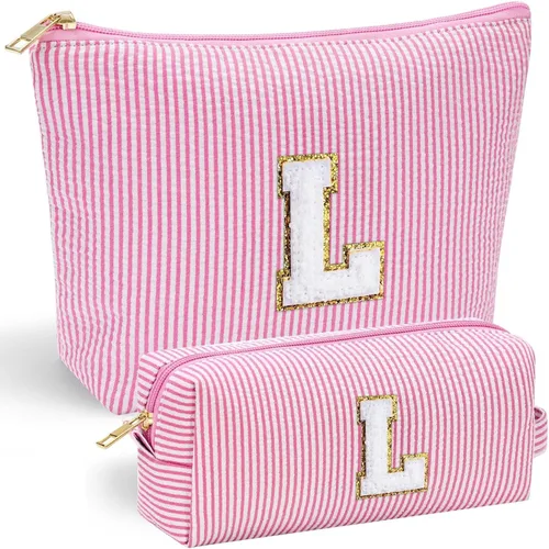 Vista 33 de YOOLIFE Regalos del Día de la Madre para Mujeres, Bolsa de Maquillaje con Iniciales, Bolsa de Maquillaje para Viaje, Bolsa de Maquillaje Negro